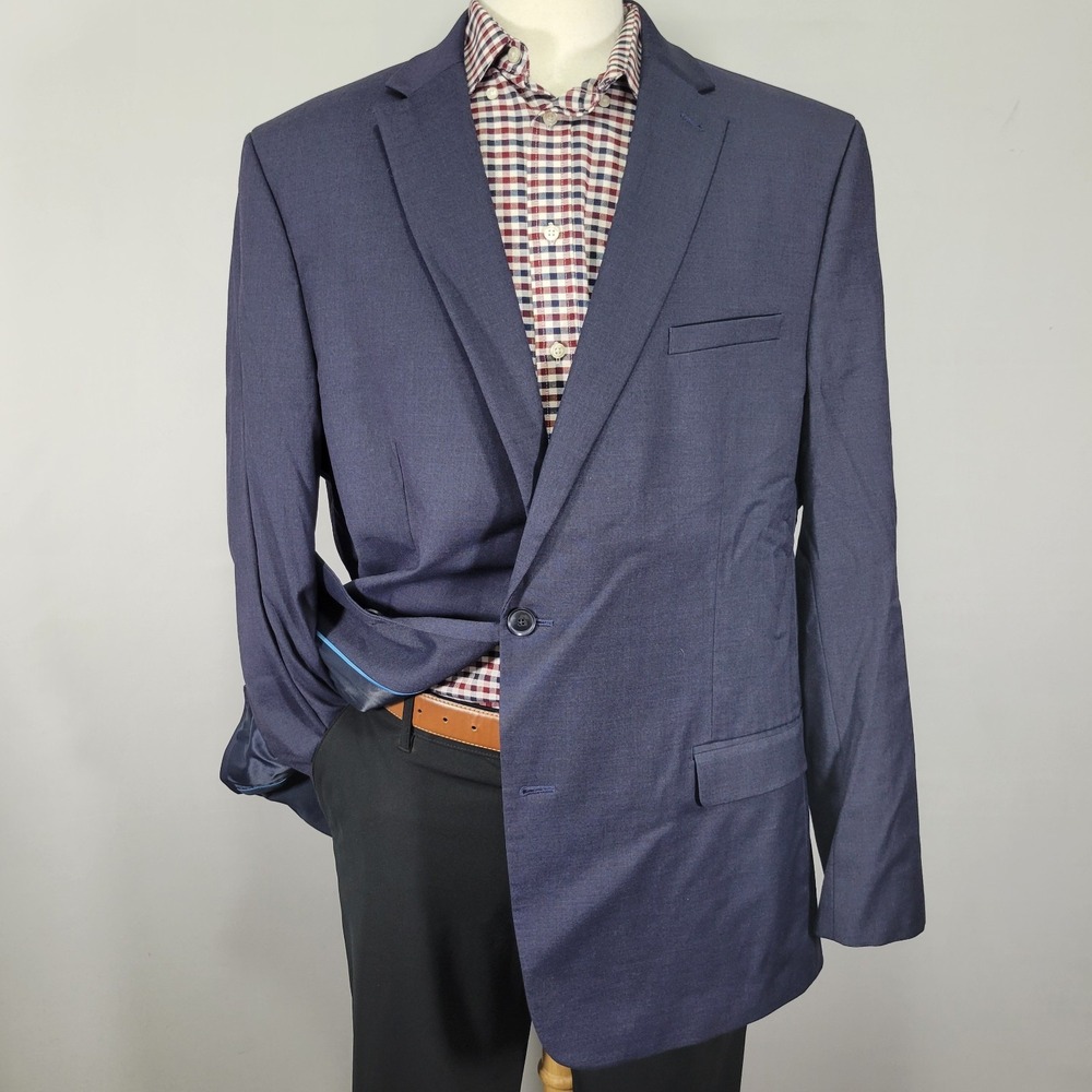Van‎ Heusen Men's Sport Coat Blazer Two Button Navy Blue Cool Flex Slim Fit 50L